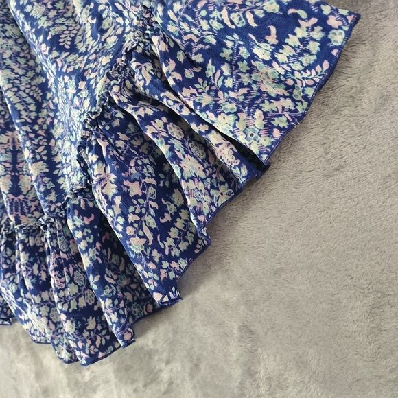 Rebecca Taylor Women 100%Silk Floral Ruffle Hem Top XS Blue Romantic Boho Spring - Picture 5 of 10